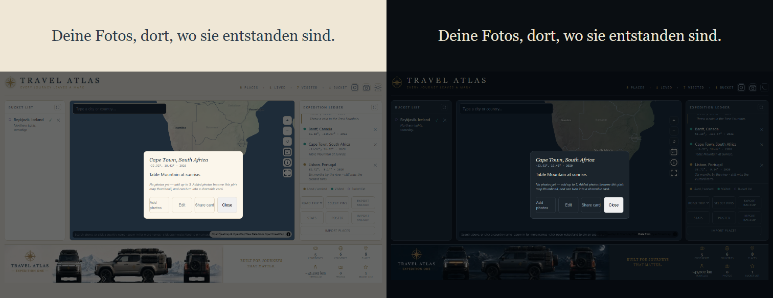 Detailansicht eines Pins, in hellem und dunklem Design gezeigt